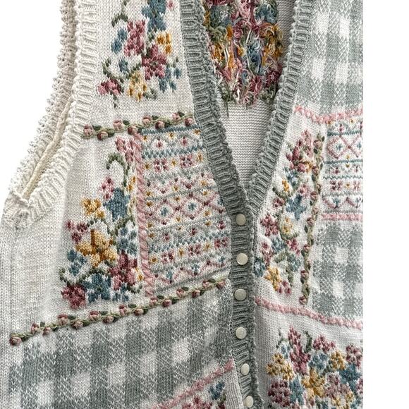 Marisa Christina Vintage Country Plaid Floral Button Up Sweater Vest Women XL - Picture 3 of 10